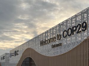 Welcome to COP29 building signage