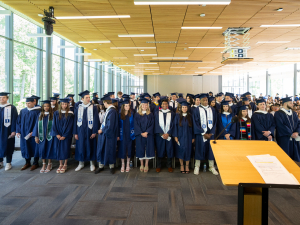 A view of the graduating class from the perspective of the podium on stage