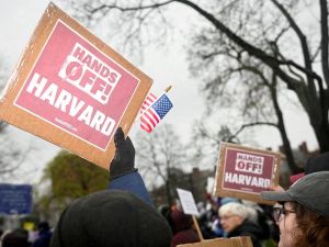 Protest against the Trump administration's actions against Harvard University, organized by Cambridge City Council, on April 12. Nicholas Pfosi (REUTERS)